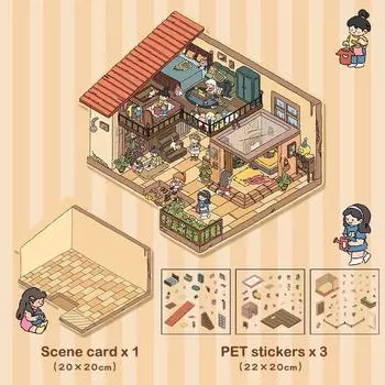 1 комплект милых мультяшных мини-наклеек с пейзажами мира, карманные 3D-наклейки для сцен из домика, наклейки для наклеивания, миниатюрные наклейки для сцен A6