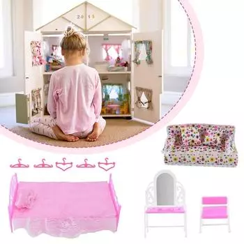 1 комплект мини-кукольный диван плюшевая мягкая мебель цветы игрушечные подушки детский диван принт игрушки аксессуары R3J4 Pink-1set