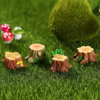 1 комплект, мини-статуя пня, устойчивая к атмосферным воздействиям, привлекательная смола, нежная деталь, садовая миниатюра для