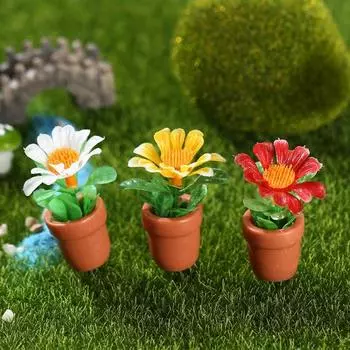 1 комплект, мини-статуя растения в горшке, яркая реалистичная форма, смола, причудливый дизайн, мини-цветок, миниатюрный декор для газона разноцветный