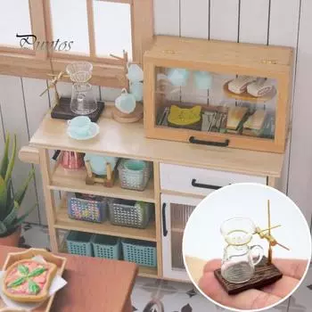 1 комплект, миниатюрная кофеварка, мини-подставка для кофе, подставка, стеклянная воронка, фигурка из смолы, гостиная, кухня, модель сцены, игрушка «сделай сам», кукольный домик золотистый