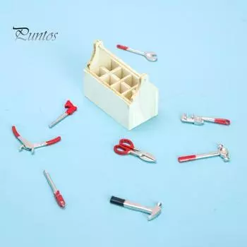 1 комплект миниатюрного деревянного ящика для инструментов с 8 инструментами, реалистичный внешний вид, инструменты, модель игрушки для украшения кукольного домика дубильная кора