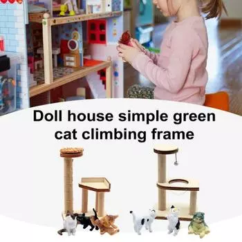 1 комплект, модель кошки, миниатюрная деревянная рамка для лазания кошек, модель, маленькие фигурки кошек для украшения кукольного домика A