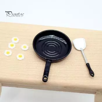 1 комплект, модель кукольного домика, яичница, реалистичная миниатюрная кухонная сковорода, лопаточка для яиц, набор моделей для украшения кукольного домика set