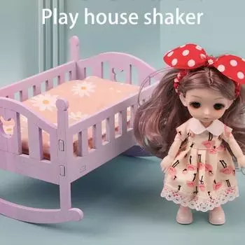 1 комплект, модель мини-куклы, деревянная кукла-качалка, набор для детской кроватки, забавная прочная игрушка-симулятор сна для игрового дома 1 Set