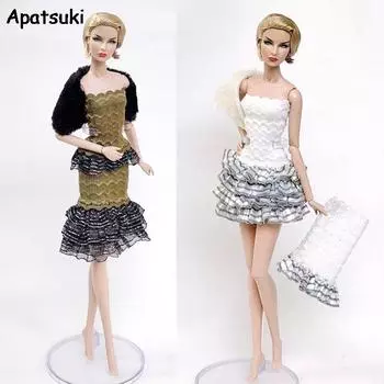 1 комплект, модная одежда для куклы Барби, верхняя рубашка, юбка и шаль, праздничное платье, аксессуары для кукол 1/6, детские игрушки белый