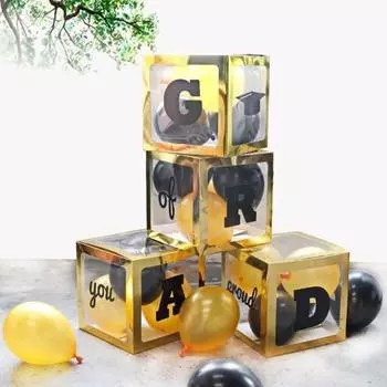 1 комплект, модная прочная золотая/черная коробка для воздушных шаров для выпускного в средней школе, прозрачный чехол, реквизит для сцены чёрный