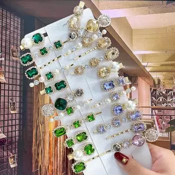 1 комплект, модные заколки для волос с кристаллами, ювелирные изделия для женщин, аксессуары для волос, роскошные заколки с жемчугом и геометрическим рисунком для девочек, заколки, Рождественский подарок зелёный