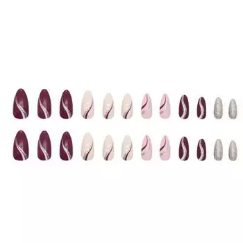 1 комплект модных безвредных пластиковых накладных ногтей винно-красного цвета, молочно-белого цвета, поддельные женские накладные ногти