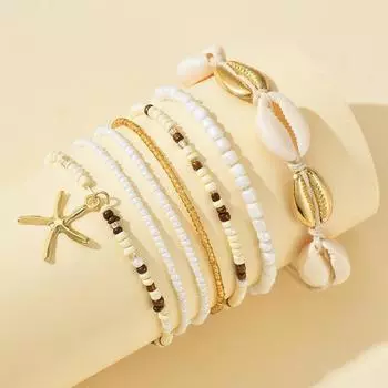 1 комплект модных богемных браслетов с ракушками из морских звезд и бусинами для женщин и девочек, этнические пляжные браслеты, ювелирные аксессуары, подарки 1ST