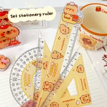 1 комплект мультяшная милая пластиковая линейка капибара высокое качество линейка транспортир портативные измерительные инструменты школьные канцелярские принадлежности 1