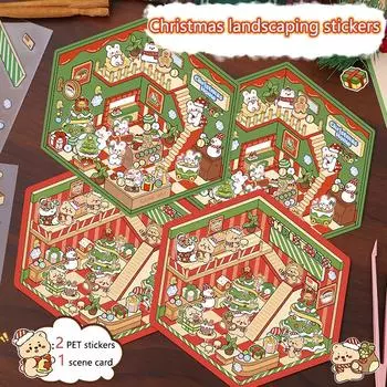 1 комплект мультяшных 3D-наклеек DIY, милые наклейки для декора сцен, наклейки для декора DIY, наклейки для укладки, наклейки для наклеивания, Рождество