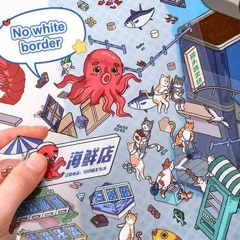 1 комплект мультяшных наклеек для пейзажей в стиле ресторана морепродуктов, самостоятельная укладка наклеек, симпатичные 3D-наклейки для сцен в каюте, праздничные подарки A1