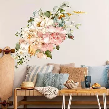 1 комплект мультяшных растений и цветов, наклейки на стену, съемные украшения для гостиной и спальни, фоновые наклейки для гостиной и украшения комнаты flower