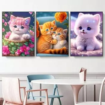 1 комплект, мультяшный кот, стразы, картина с холстом, инструменты для сверления, 5D полная дрель, сделай сам, поделки, горный хрусталь, художественный комплект для рисования, украшения для начинающих, взрослых