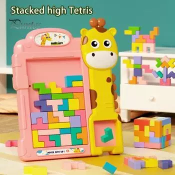 1 комплект, мультяшный жираф, строительный блок, настольная развивающая детская красочная укладка строительных кирпичей, одинаковые игрушки-головоломки, настольная игра, подарок для малышей, мальчиков и девочек зелёный