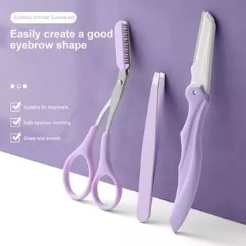 1 комплект, набор бритв для бровей, острые, не царапающие, уменьшающие боль, триммер для бровей, ножницы с расческой, зажим для бровей, принадлежности для макияжа фиолетовый