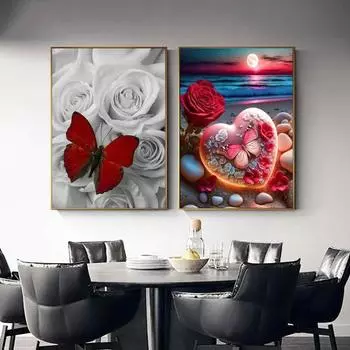 1 комплект, набор для рисования искусственным алмазом, красочный цветок, бабочка, сделай сам, стразы, вышивка крестиком, рисунок, искусственный алмаз, художественные ремесленные проекты для розы красного