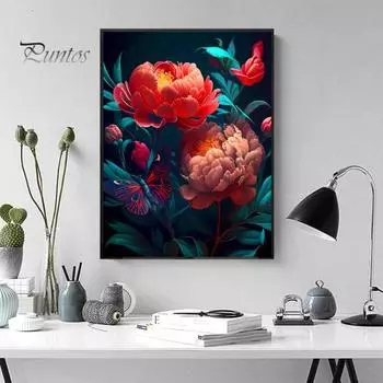 1 комплект, набор для рисования со стразами в виде розы, сделай сам, вышивка крестиком, рисунок, украшение для дома, стразы, художественные ремесленные проекты для детей, взрослых, начинающих розы красного