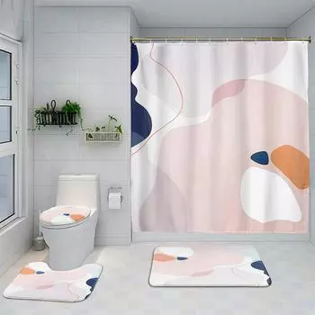 1 комплект, набор для ванной комнаты с занавеской для душа и ковриками, нескользящий коврик для ванной, крышка для унитаза, 12 крючков, цвет Morandi, декор из 4 предметов 4Pcs