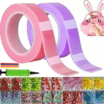 1 комплект, набор для выдувания блестящих пузырей своими руками, создание нанометровых воздушных шаров с нанометровой лентой, декомпрессионные ленты розовый/фиолетовый