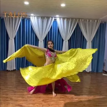 1 комплект: накидка с телескопическим стержнем, крылья для танца живота на 360 градусов, египетский костюм, плиссированные, яркий цвет, блестящая поверхность, представление на Хэллоуин озеро синий