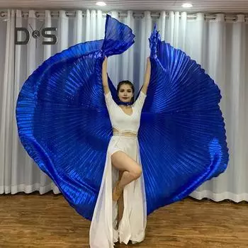 1 комплект: накидка с телескопическим стержнем, крылья для танца живота на 360 градусов, египетский костюм, плиссированные, яркий цвет, блестящая поверхность, представление на Хэллоуин фиолетовый
