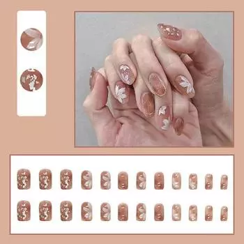 1 комплект накладных ногтей носимых цветной глазури янтарного цвета в форме ракушки накладные ногти декоративные DIY винтажные цветочные фольги бумажные накладные ногти полное покрытие женское использование телесный