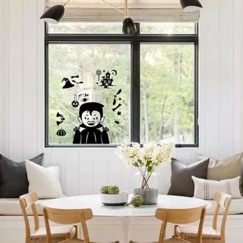 1 комплект, наклейка на окно на Хэллоуин, самоклеящаяся, жуткие призраки, ведьмы, летучие мыши, скелеты, прочное многоразовое украшение для вечеринки