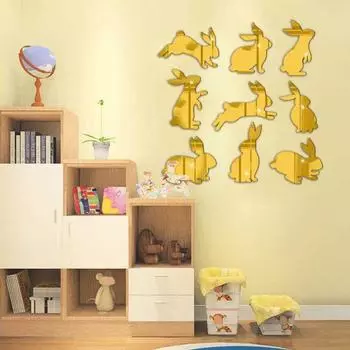 1 комплект, наклейка на стену, самоклеящаяся акриловая детская комната, зеркало для гостиной, наклейка на стену с кроликом, домашний декор серебряный