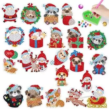 1 комплект, наклейка с алмазной живописью, сделай сам, мультяшный узор, рождественский набор наклеек со стразами для праздничного украшения разноцветный