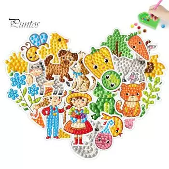 1 комплект, наклейка с алмазной живописью, сделай сам, мультяшный животный узор, наклейка со стразами, набор для рукоделия для детей и взрослых разноцветный