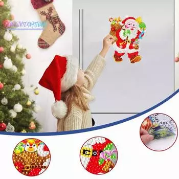 1 комплект, наклейки с алмазной живописью Санта-Клауса, легкие поделки своими руками, улучшающие координацию восприятия детей, смоляная Алмазная наклейка на окно Sets