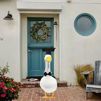 1 комплект нарядов для выпускного в виде гуся из газона, черная шляпа бакалавра, галстук-бабочка, украшение для статуи гуся для двора, нарядная одежда, аксессуары для костюмов A