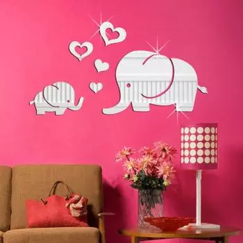 1 комплект, настенная наклейка, многофункциональная креативная форма, практичная, отличная 3D зеркальная наклейка со слоном для гостиной красный
