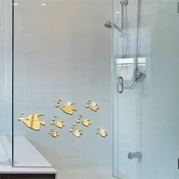 1 комплект настенных наклеек 3D с зеркальным эффектом, устойчивых к царапинам, морская рыба золотистый