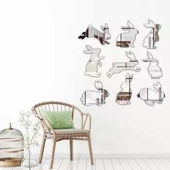 1 комплект настенных наклеек самоклеящихся акриловых для детской комнаты, гостиной, зеркала, кролика серебряный