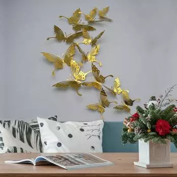 1 комплект настенных стикеров, привлекательная бумага с 3D визуальным эффектом, красивая форма бабочки 5 розового золота