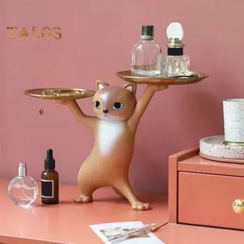 1 комплект настольного лотка для хранения, тонкая работа, широкое применение, изысканная практичная тарелка для хранения на крыльце, украшение в виде скульптуры кота бежевый