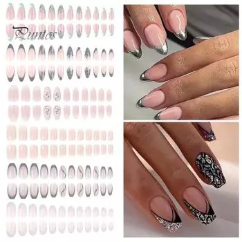 1 комплект носимых накладных ногтей Набор для дизайна ногтей «сделай сам» с клеем и пилочкой для ногтей Накладные ногти Водостойкий гель Накладные ногти Полное покрытие Французские накладные ногти Искусственные ногти C