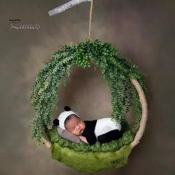 1 комплект, одежда для детской фотографии со шляпой, в форме панды, комбинезон для новорожденных, наряд для фотосессии, стильный наряд черный белый