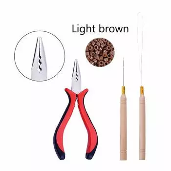 1 комплект, одна сумка, 200 шт., 5 мм микро звенья/бусины + 2 шт. игла для вытягивания + 1 шт. плоскогубцы с 3 отверстиями, набор инструментов для наращивания волос