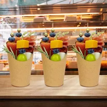 1 комплект, одноразовая чашка для мясных закусок с бамбуковыми палочками для коктейлей, прозрачная подарочная сумка с завязками, держатель для картофеля фри на 14 унций, набор бумажных стаканчиков для закусок и закусок 1 Set