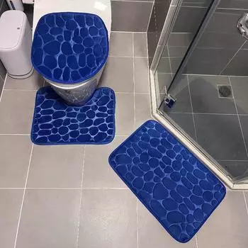 1 комплект однотонных простых влагопоглощающих и нескользящих ковриков для ванной комнаты с каменным узором, удобных и мягких, быстросохнущих синий