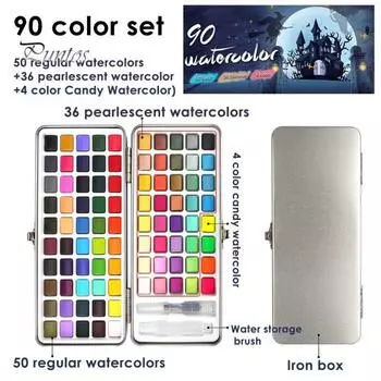 1 комплект, однотонный набор акварельных красок, однотонная концентрация, 50/72/90 цветов, сделай сам, портативный художник, рисующий жизнь, живопись, набор твердых пигментов, школьные принадлежности 72pcs