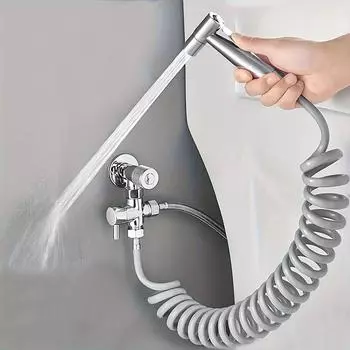 1 комплект опрыскивателя для биде на сиденье унитаза с ручным смесителем для ванны, ручной опрыскиватель для биде для ванной комнаты, насадка для душа для самоочистки серебряный
