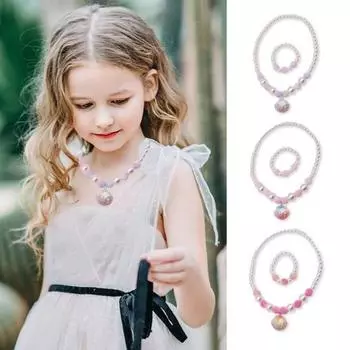 1 комплект, ожерелье из искусственного жемчуга, комплект браслетов, очаровательные бусины в виде ракушки, русалки, ювелирные изделия, красивые детские ожерелья в виде ракушек розовый