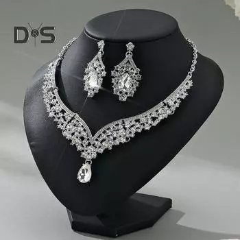 1 комплект ожерелье серьги комплект ожерелье со стразами серьги выпускной свадьба вечеринка невесты симметричные висячие серьги официальные случаи комплект украшений на шею красный