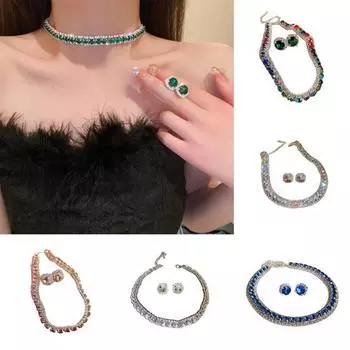 1 комплект ожерелье серьги комплект винтажный кубический цирконий регулируемая длина контрастный цвет невесты ювелирные изделия выпускной вечер свадьба серьги гвоздики