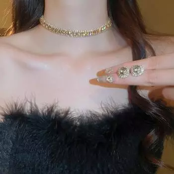 1 комплект ожерелье серьги комплект винтажный кубический цирконий регулируемая длина контрастный цвет невесты ювелирные изделия выпускной вечер свадьба серьги гвоздики